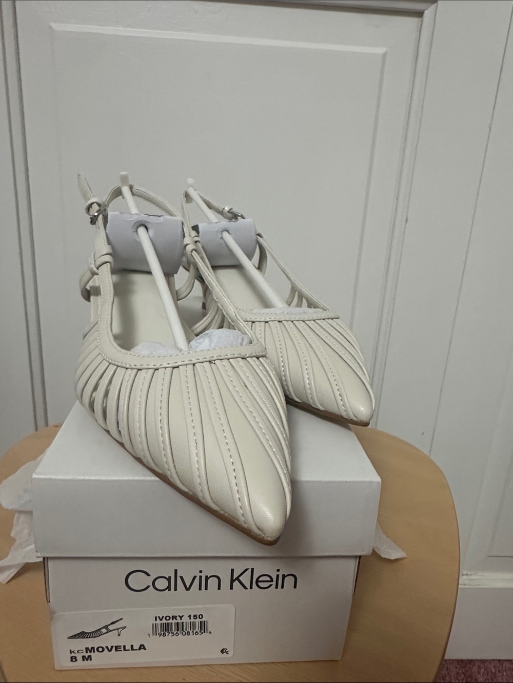 Calvin Klein Ivory Pointed Slingback Flats with Pleated Detail